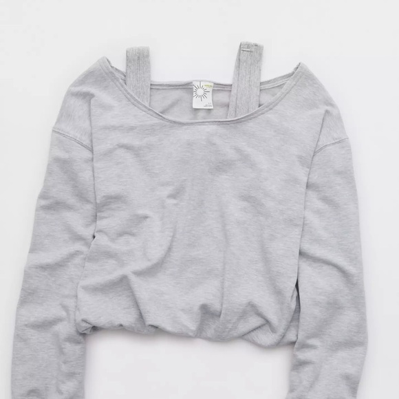 aerie Sweaters - aerie Light Gray Off-Shoulder Long Sleeve Top with Straps